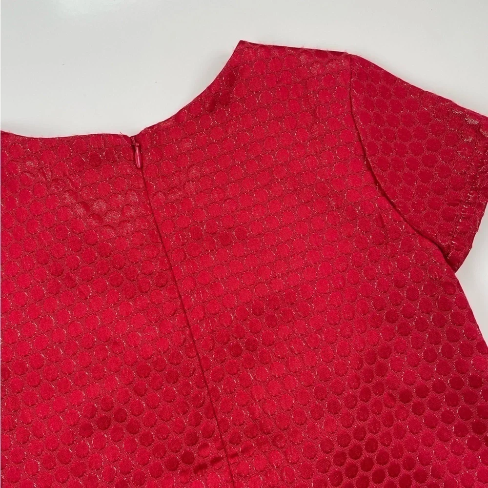 GAP Kids Red Gold Metallic Pleated Dress in Jacquard Polka Dots Size Medium